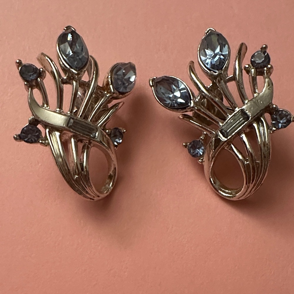 Vintage Signed CARO Elegant Silver and Blue Gemstone Earrings